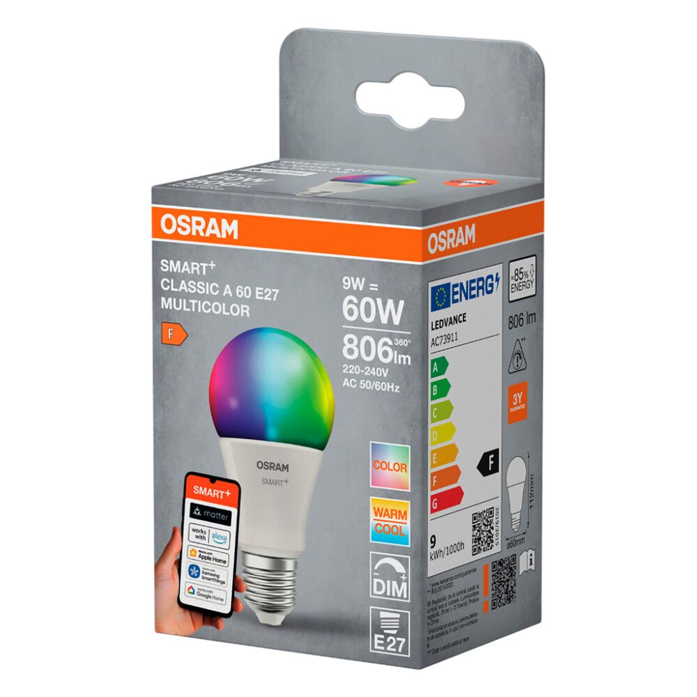 LED-lamp Osram SMART+ MATTER CL RGBW 60 240D E27 9W 2700K