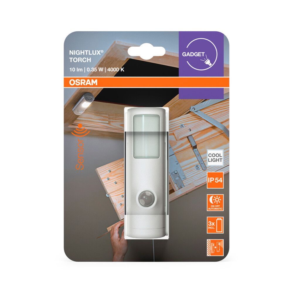 Liikumisanduriga valgusti Osram Nightlux Torch valge Ø 8,6 x 10,8 cm IP54