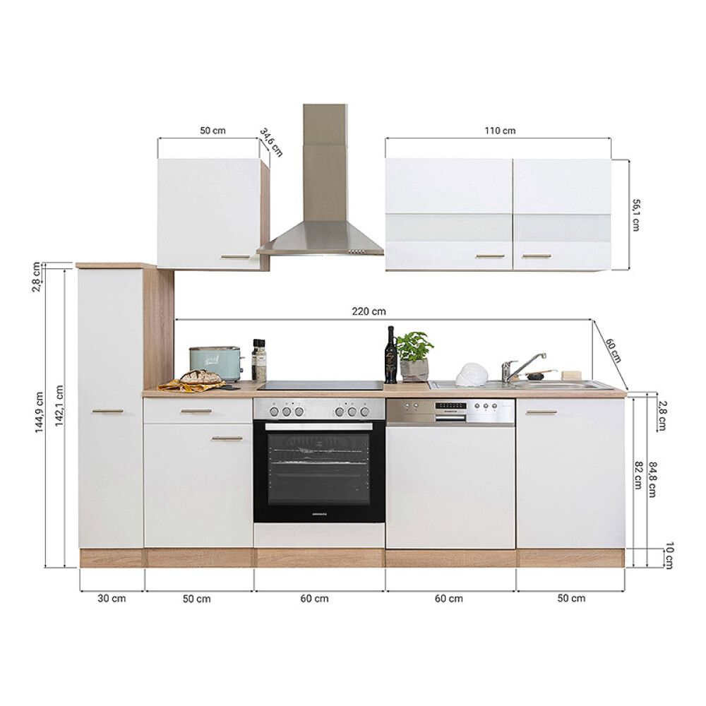 Köögikomplekt Respekta Merle 2,5 m, valge, keraamiline pliit