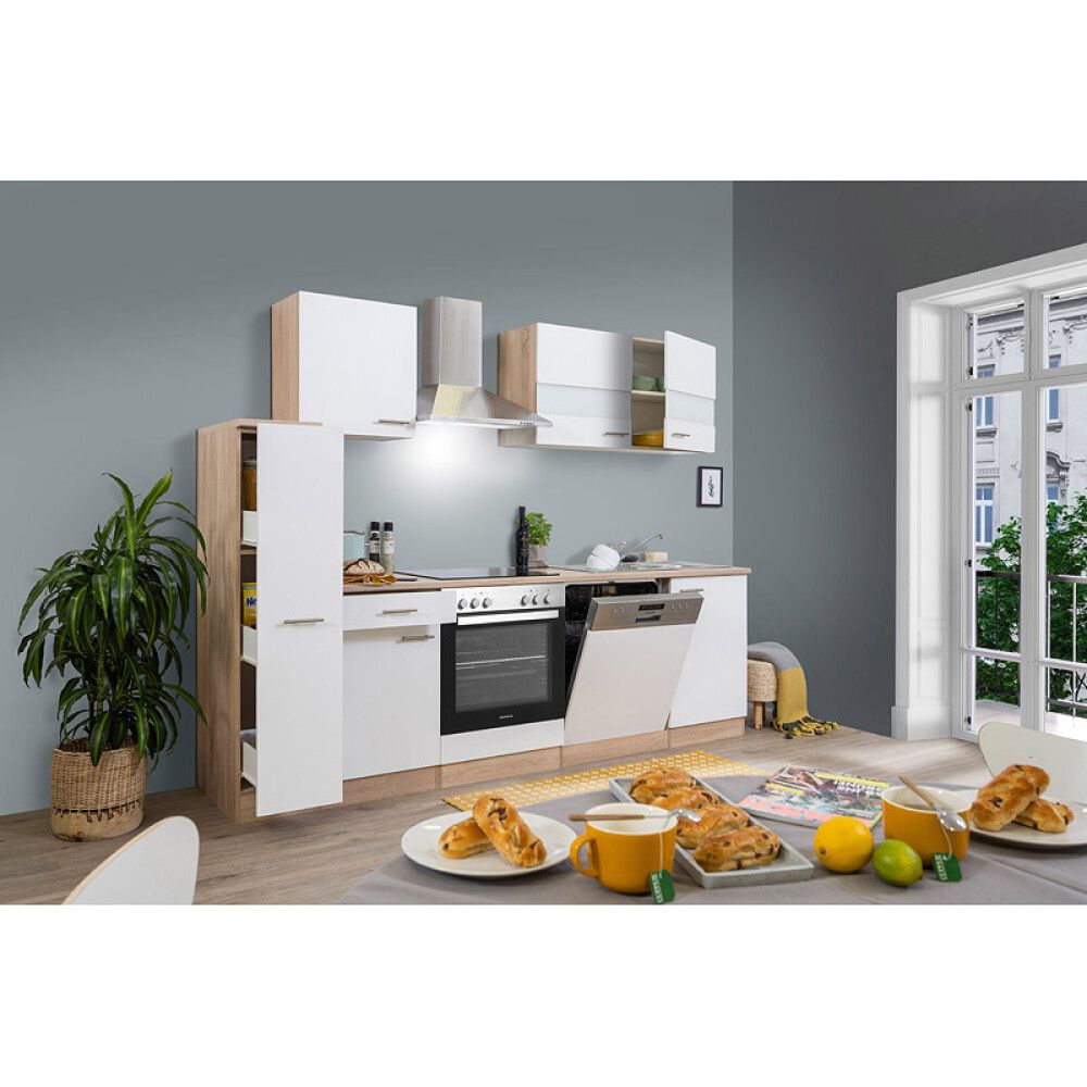 Köögikomplekt Respekta Merle 2,5 m, valge, keraamiline pliit