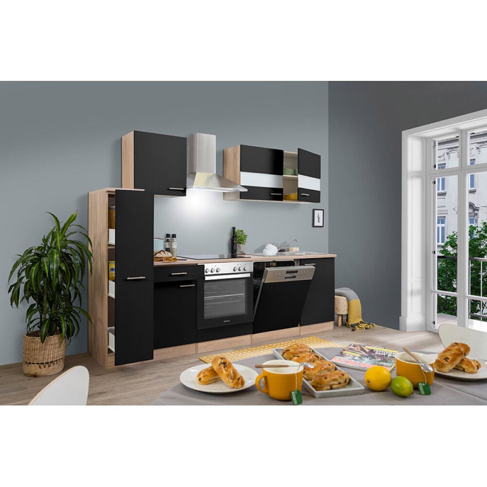 Köögikomplekt Respekta Merle 2,5 m, must, keraamiline pliit