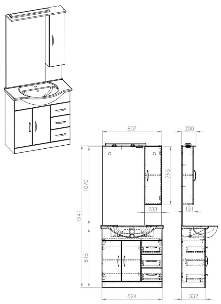 Vannitoamööbel Riva Inka 85 cm