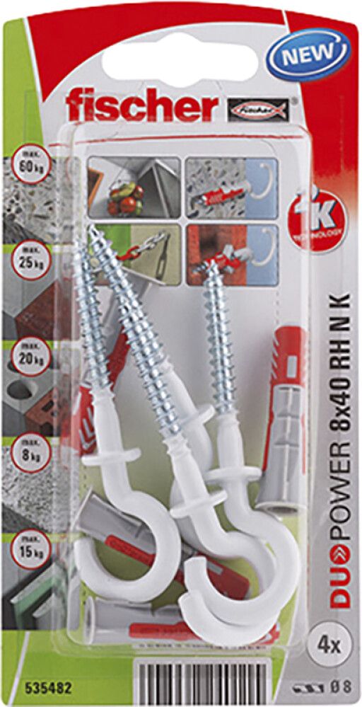 Konksude ja tüüblite komplekt Duopower 8 x 40 RH N K