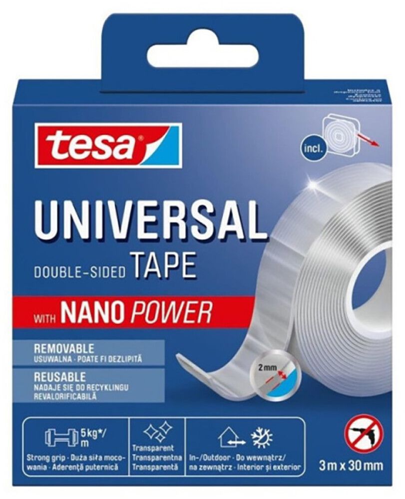 Nano Power tesa tehnoloogiaga kahepoolne universaalteip 3 m x 30 mm 