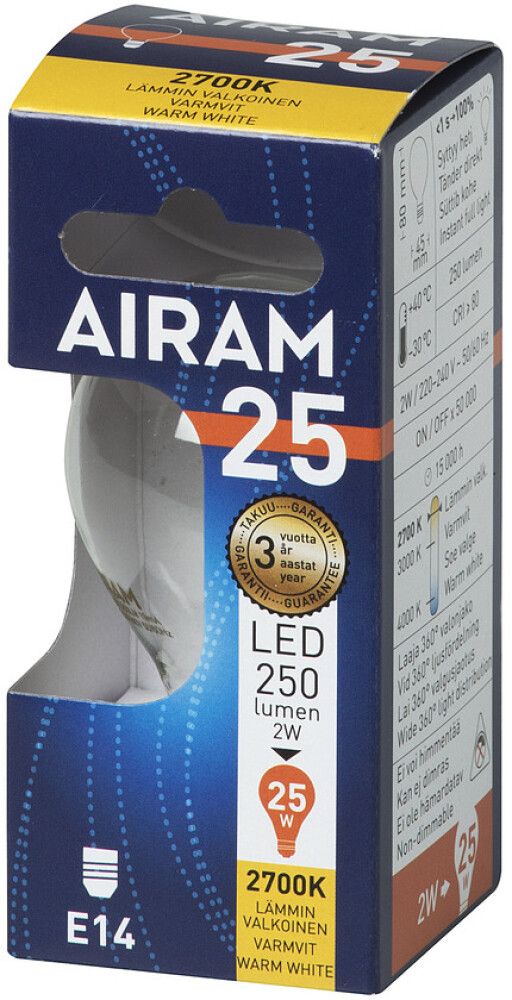 LED-lamp Airam P45 827 250 lm 2,5 W E14 FIL