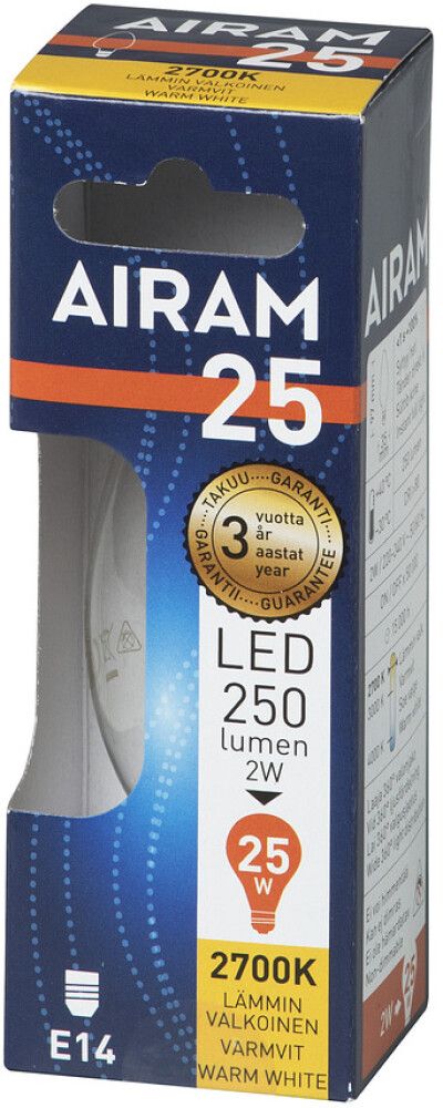 LED-lamp Airam C35 827 250 lm 2,5 W E14 FIL