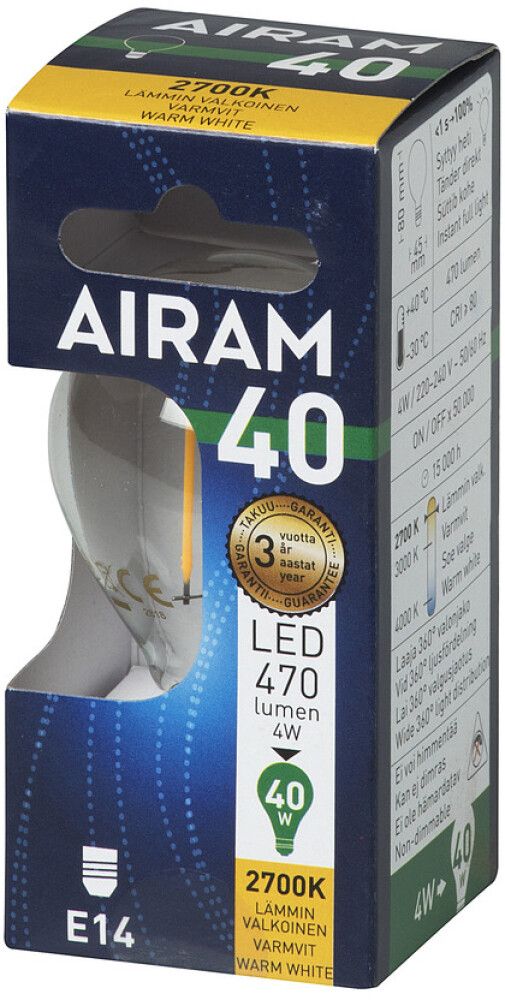 LED-lamp Airam P45 827 470 lm 4,5 W E14 FIL