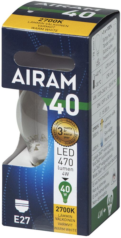 LED-lamp Airam P45 827 470 lm 4,5 W E27 FIL