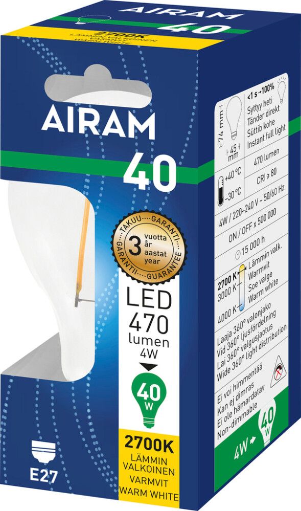 LED-lamp Airam A60 827 470 lm 4,5 W E27 FIL