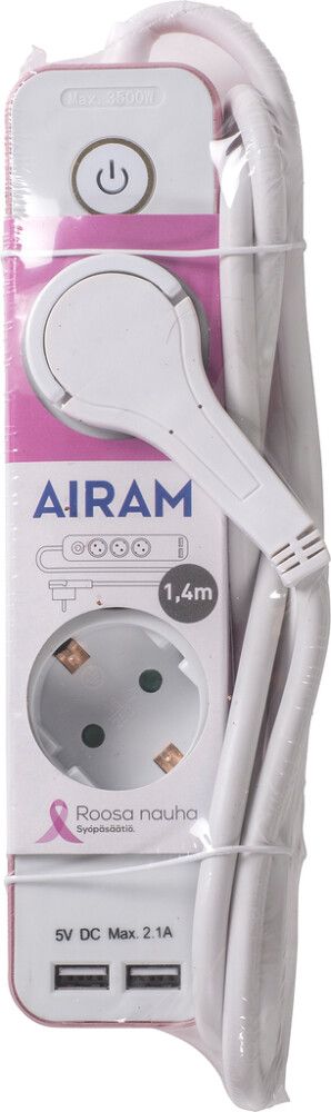 Pikendusjuhe Airam 2 x USB 1,4 m, 3-osaline