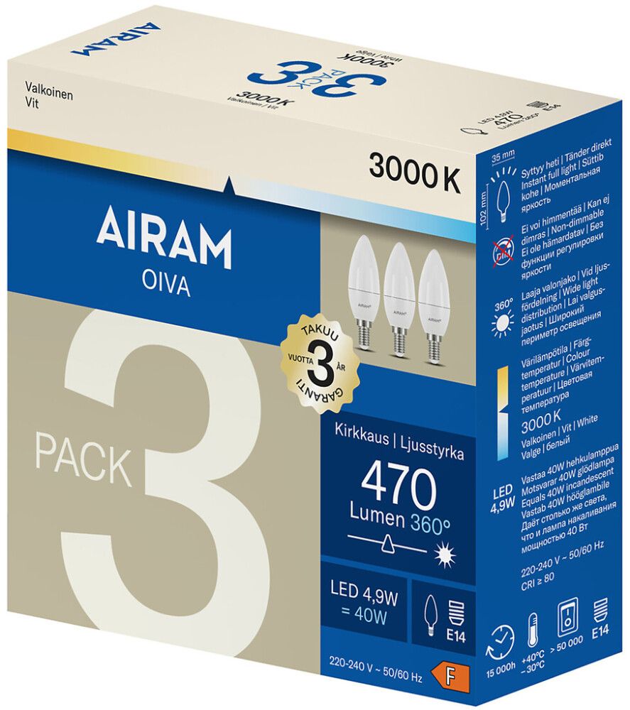LED-lamp Opaal Airam E14 470 lm 3000 K 3 tk/pk