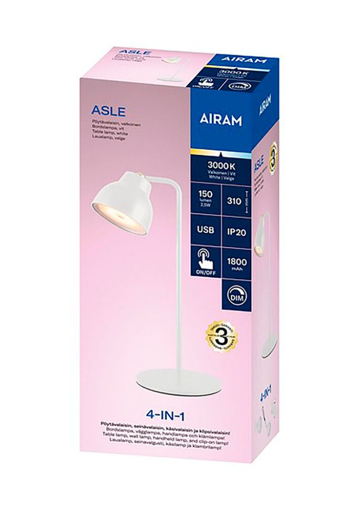 Lauavalgusti  Airam Asle laetav   4-in-1 Valge