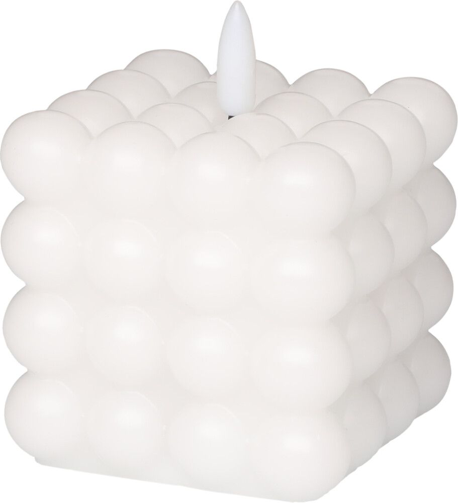 Küünal Bubble LED 3D leegiga 7,5 x 7,5 x 9 cm, valge