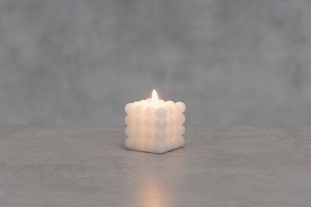 Küünal Bubble LED 3D leegiga 7,5 x 7,5 x 9 cm, valge