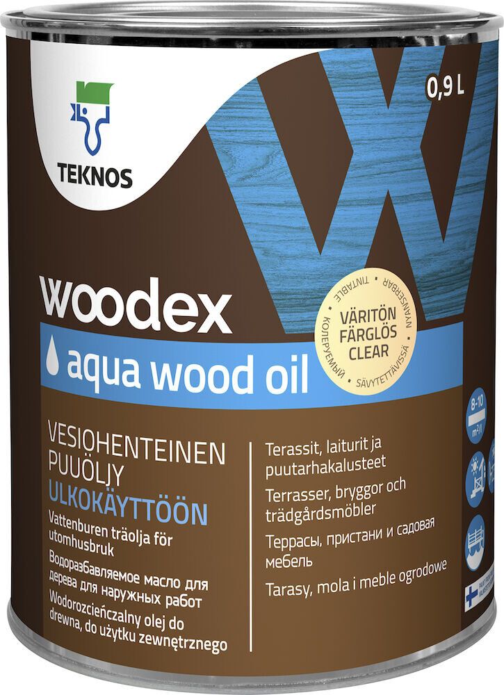Puiduõli Teknos Woodex Aqua Wood Oil, värvitu 9 l 0,9 l