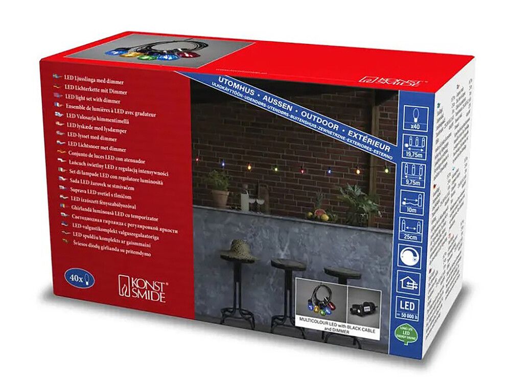 LED-valgussari Konstsmide multi colour 40-osaline