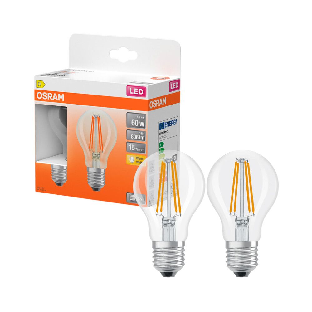 LED-lamp Osram Star Classic A60 E27 5,9 W 806 lm 2700 K kirgas 2 tk/pk
