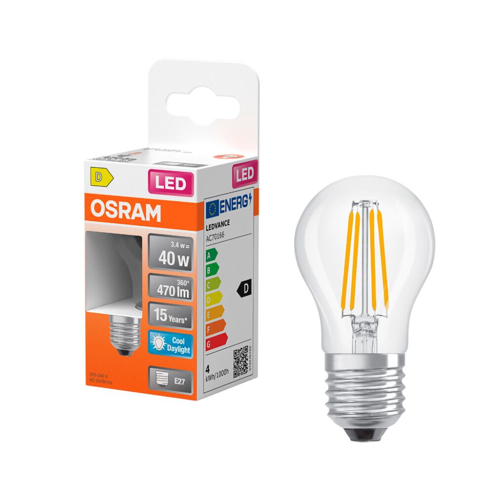 LED-lamp  Osram STAR CLP40 E27, 3,4 W, 6500 K, läbipaistev