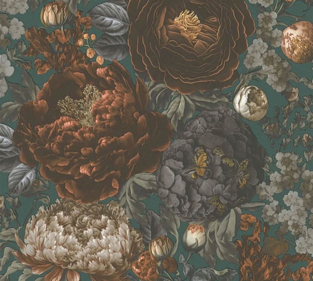 Fliistapeet A.S. Creation Michalsky Bloom 39979-3, petrool-oranž