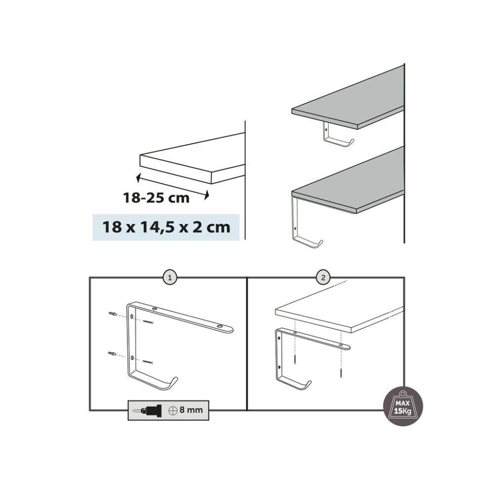 Riiulikandur REI 18 x 14,5 x 2 cm konksuga must