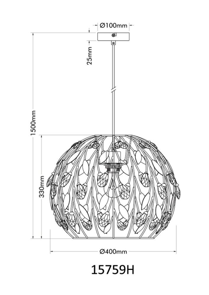 Rippvalgusti Globo Mika 150 cm must/kuldne