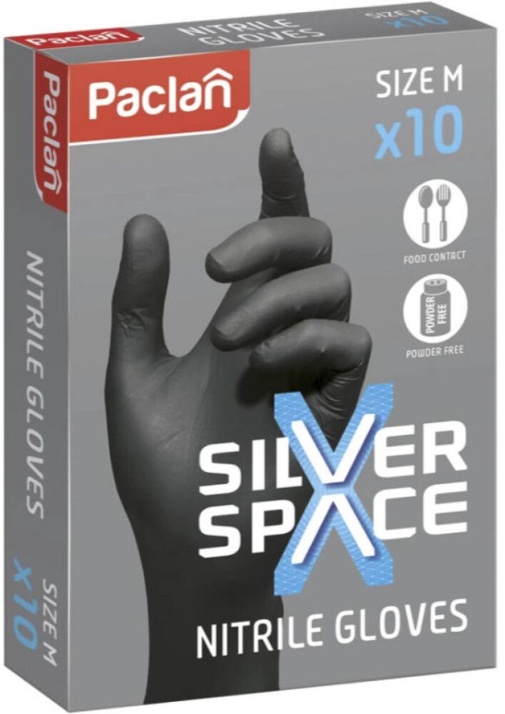 Nitriilkindad Silver Space M must, 10 tk/pk