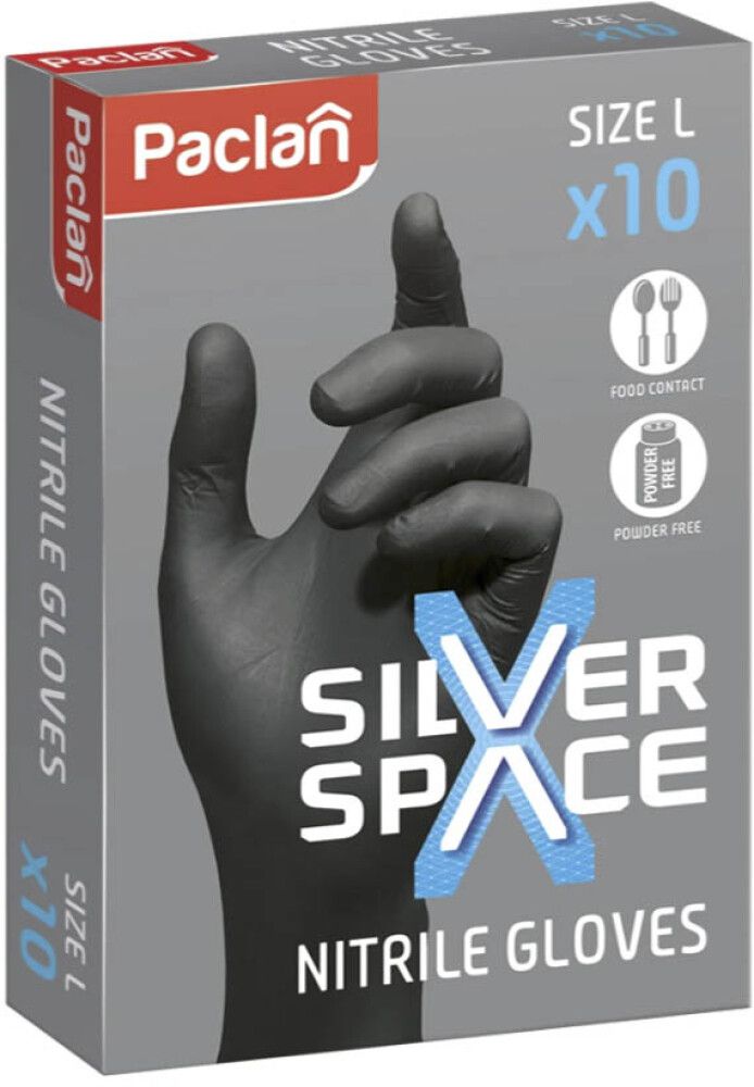 Nitriilkindad Silver Space L must, 10 tk/pk