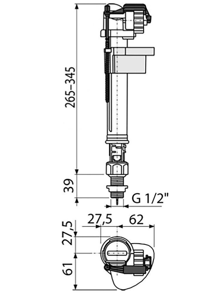 Sisselaskeklapp loputuskastile AlcaPlast 1/2"