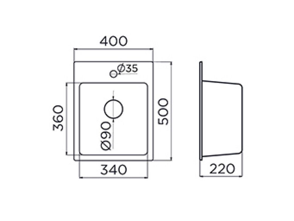 Köögivalamu Aqualine XQuadro 40 x 50 cm must