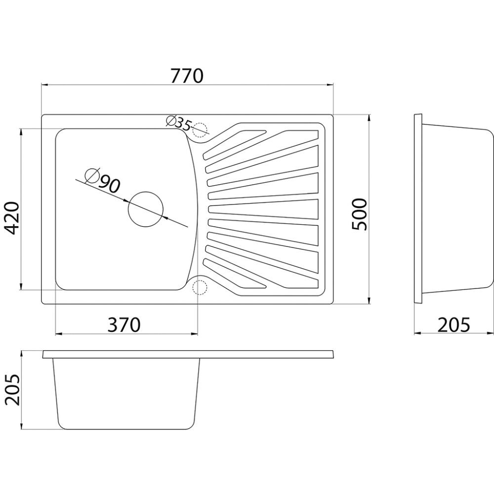 Köögivalamu  Aqualine Quadro Plus 77 x 50 cm must