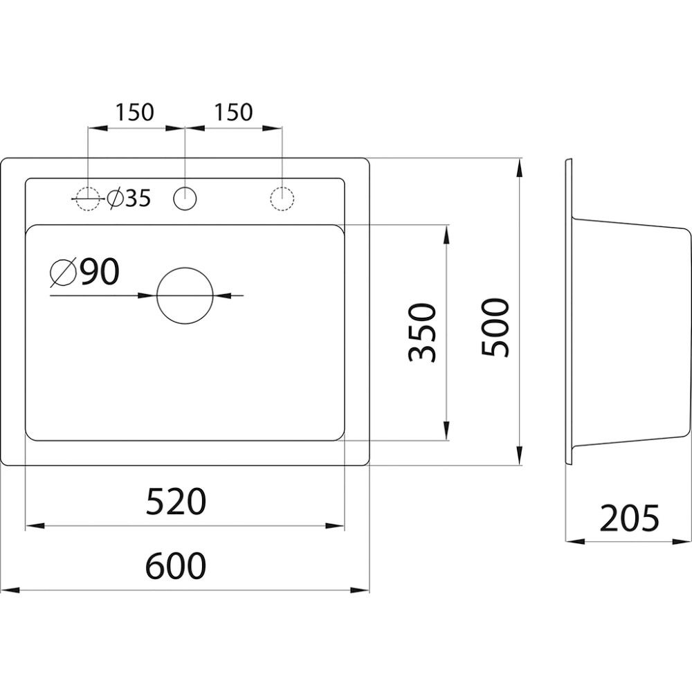 Köögivalamu Aqualine Quadro hall 60 x 50 cm