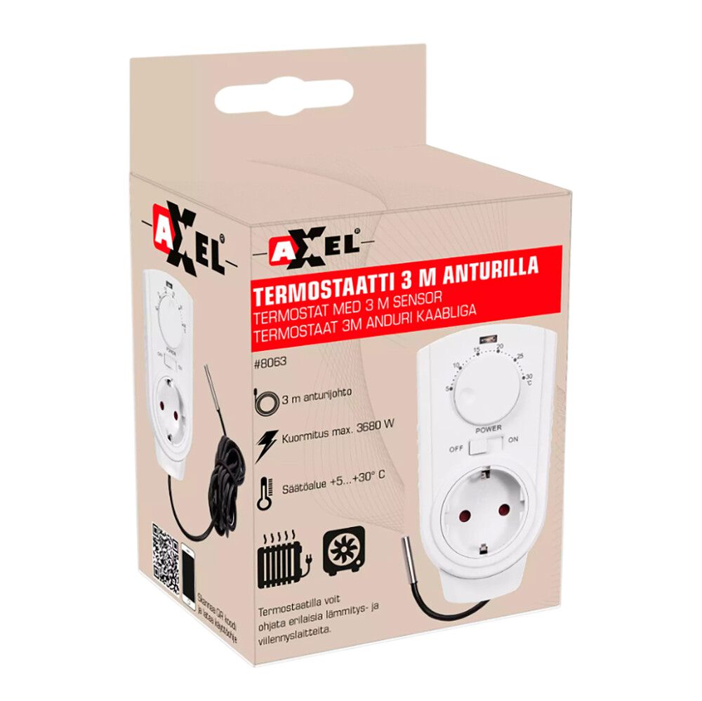 Termostaat Axxel 3 m anturilla 3680 W 16 A IP20