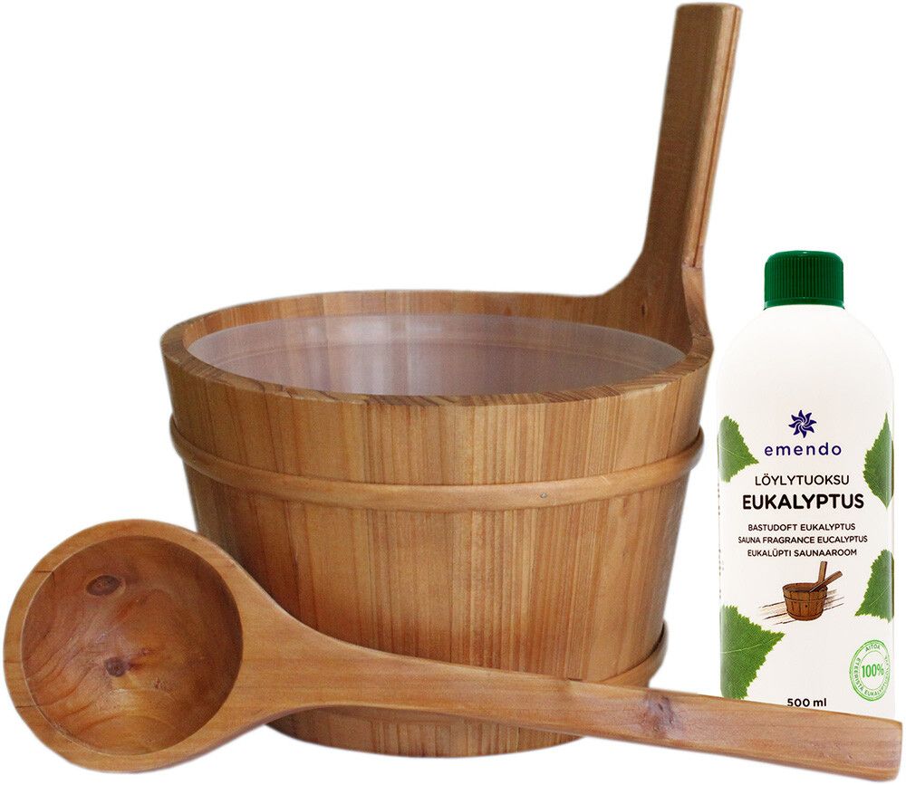 Saunakibu, leilikulp ja saunaaroomi komplekt Emendo Eukalüpt