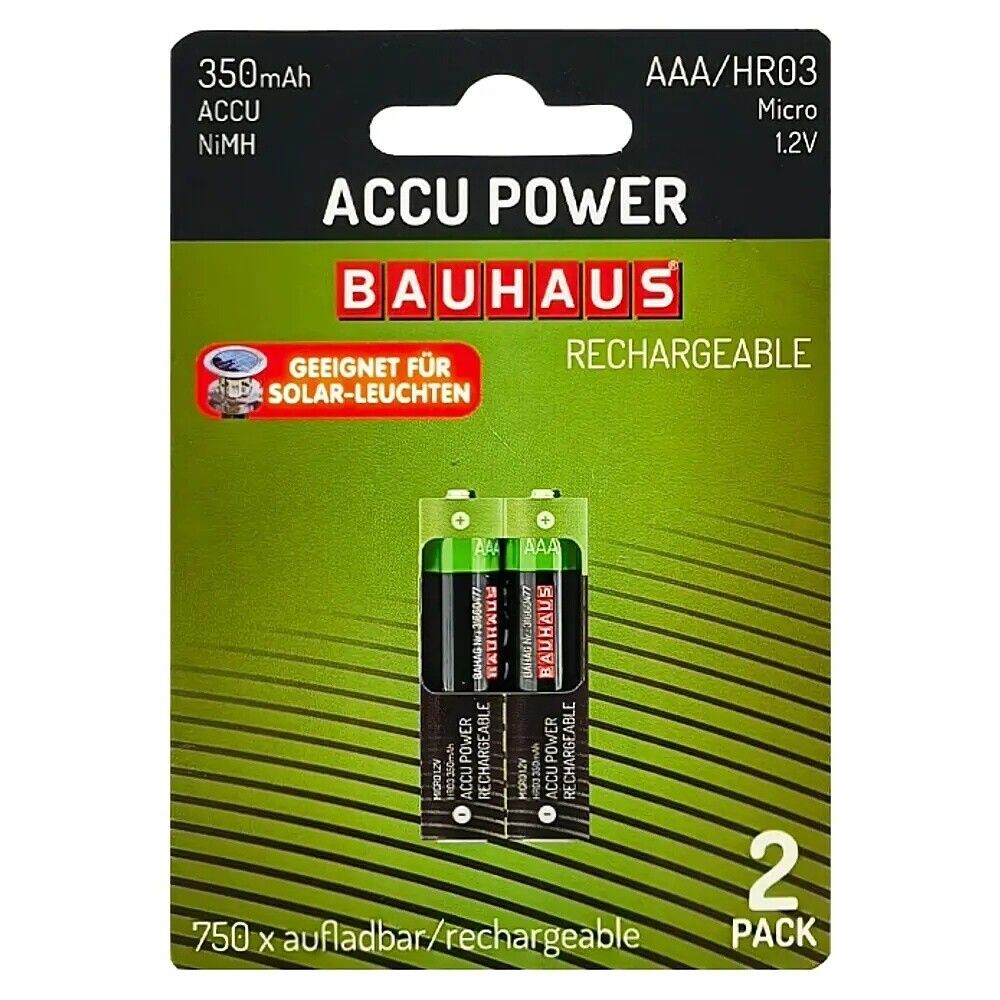 Akupatareid BAUHAUS Solar Power AAA HR03 MIcro 350 mAh- 2 tk