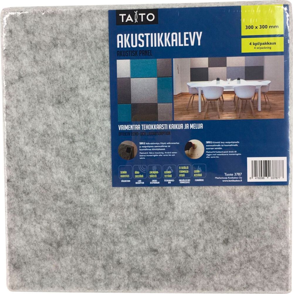 Akustiline plaat 300 x 300 x 9 mm, helehall