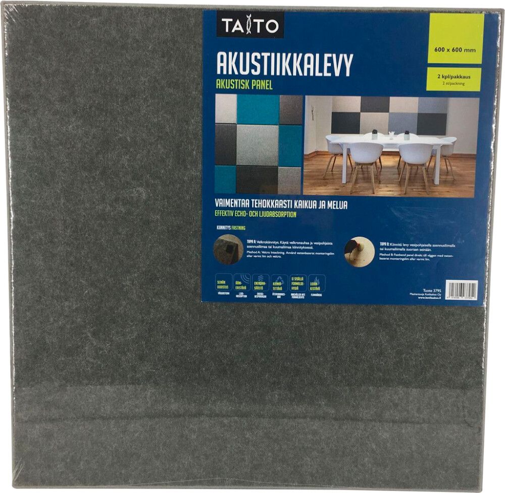 Akustiline plaat 600 x 600 x 9 mm, tumehall