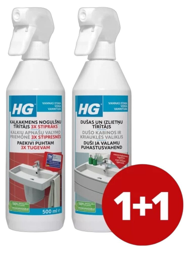 HG katlakivi eemaldaja 0,5 l+HG Duši- ja valamupuhastusvahend 0,5 l