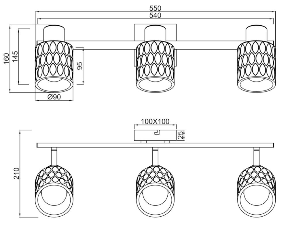Kohtvalgusti Trio Jack mattmust/suitsuklaas 3-osaline