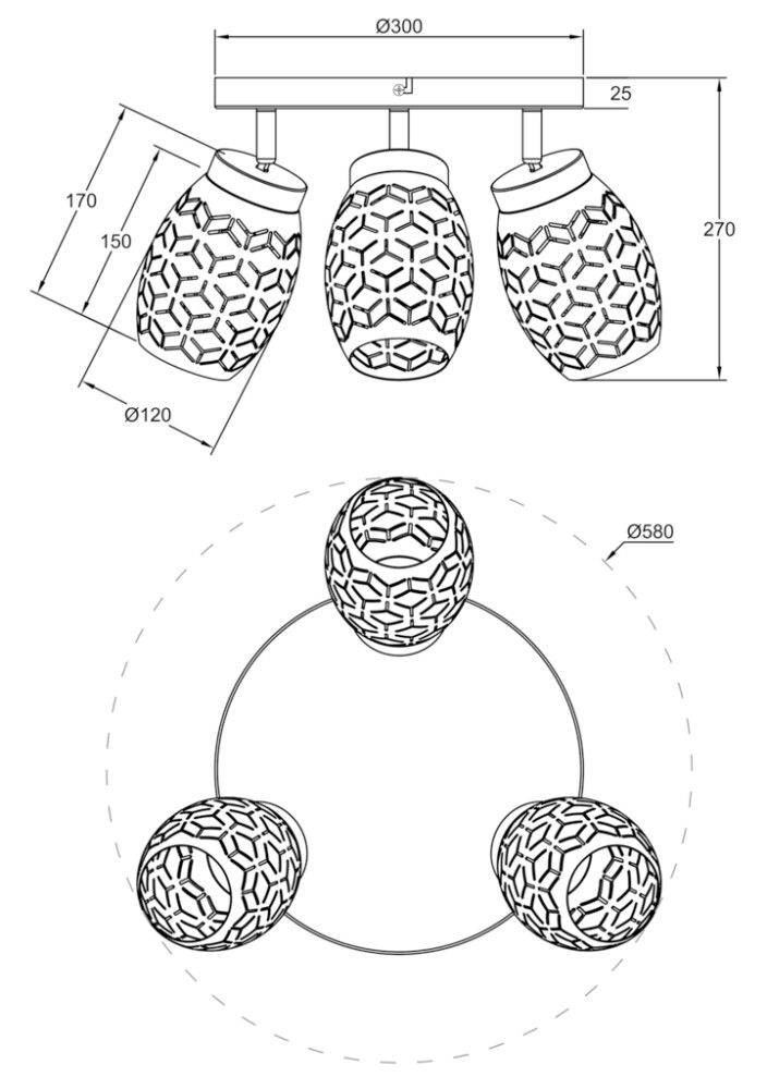 Kohtvalgusti Trio Bidar Ø 58 cm must/kuldne