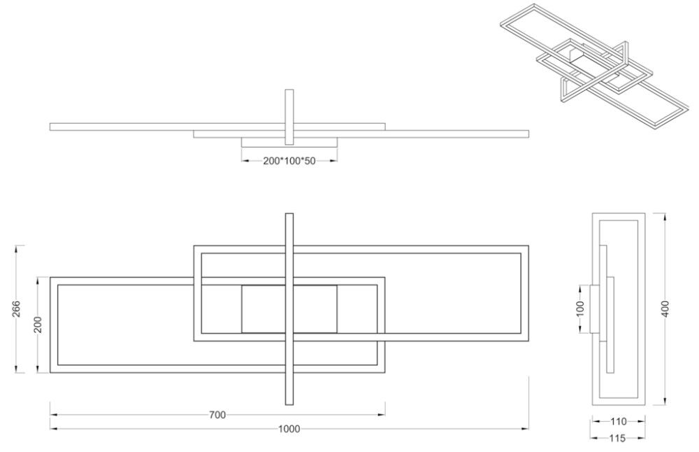 LED-laevalgusti Trio Salinas mattmust 100 x 40 x 11,5 cm