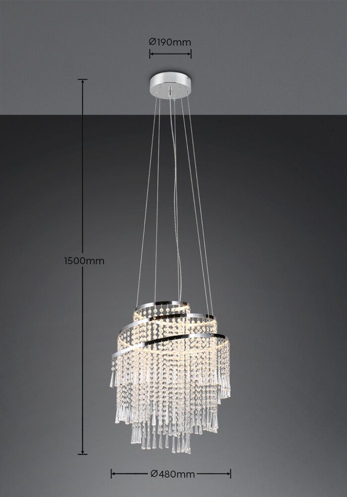 LED-rippvalgusti Trio Pomp kroom Ø 48 cm