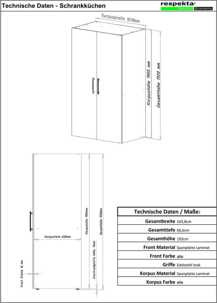 Miniköök Respekta SKWSS 1,04 m valge/must