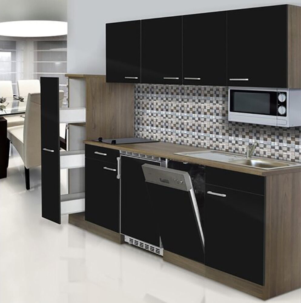 Miniköök Oliver Respekta 2,25 m hall/tamm, keraamilise pliidiga, mikrolaineahjuga