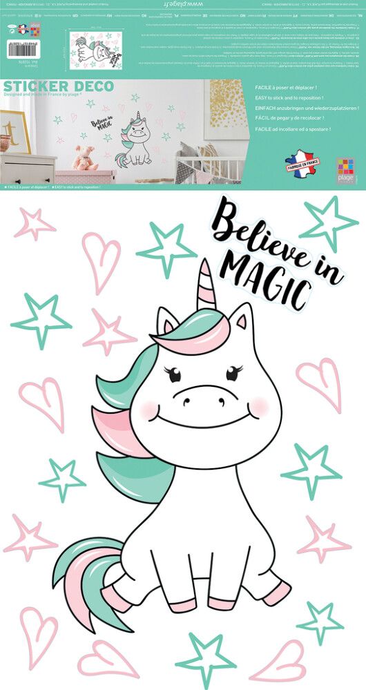 Posterkleebis Plage Ükssarvik Believe In Magic 48 x 68 cm