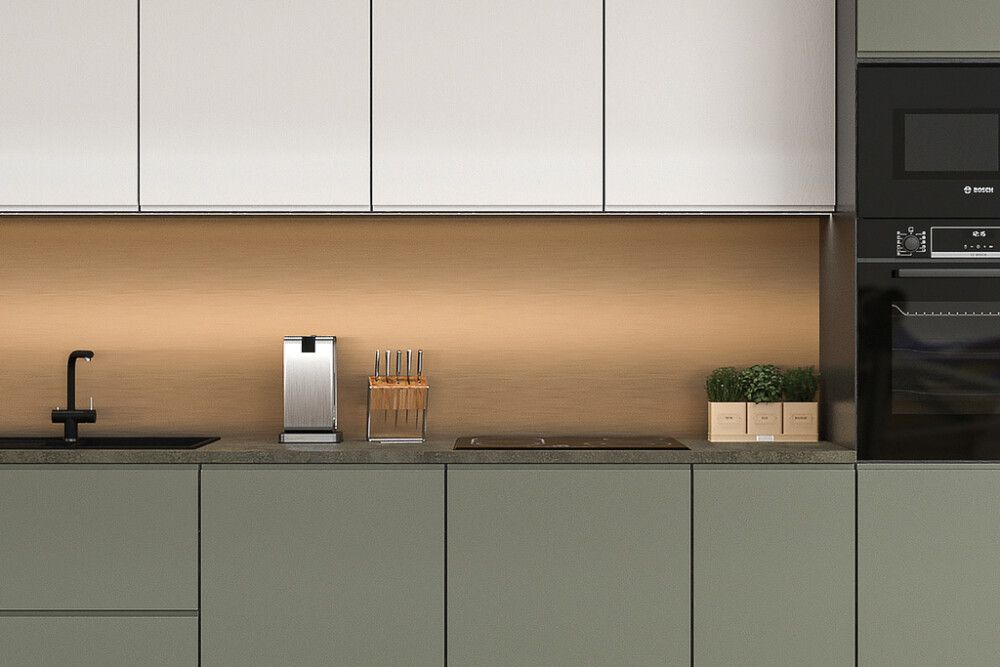 Näidis alumiinium komposiitplaadile Stocksund Stole U7harjatud pronks / must-kuldne marmor