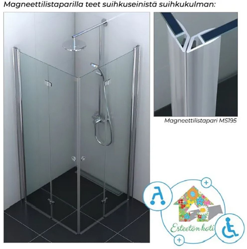 Kokkuvolditav Nordium dušisein 90 x 195 cm kirgas klaas kroom