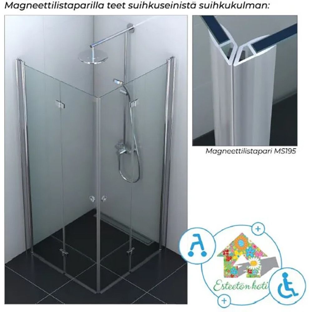 Kokkuvolditav Nordium dušisein 90 x 195 cm hall klaas kroom