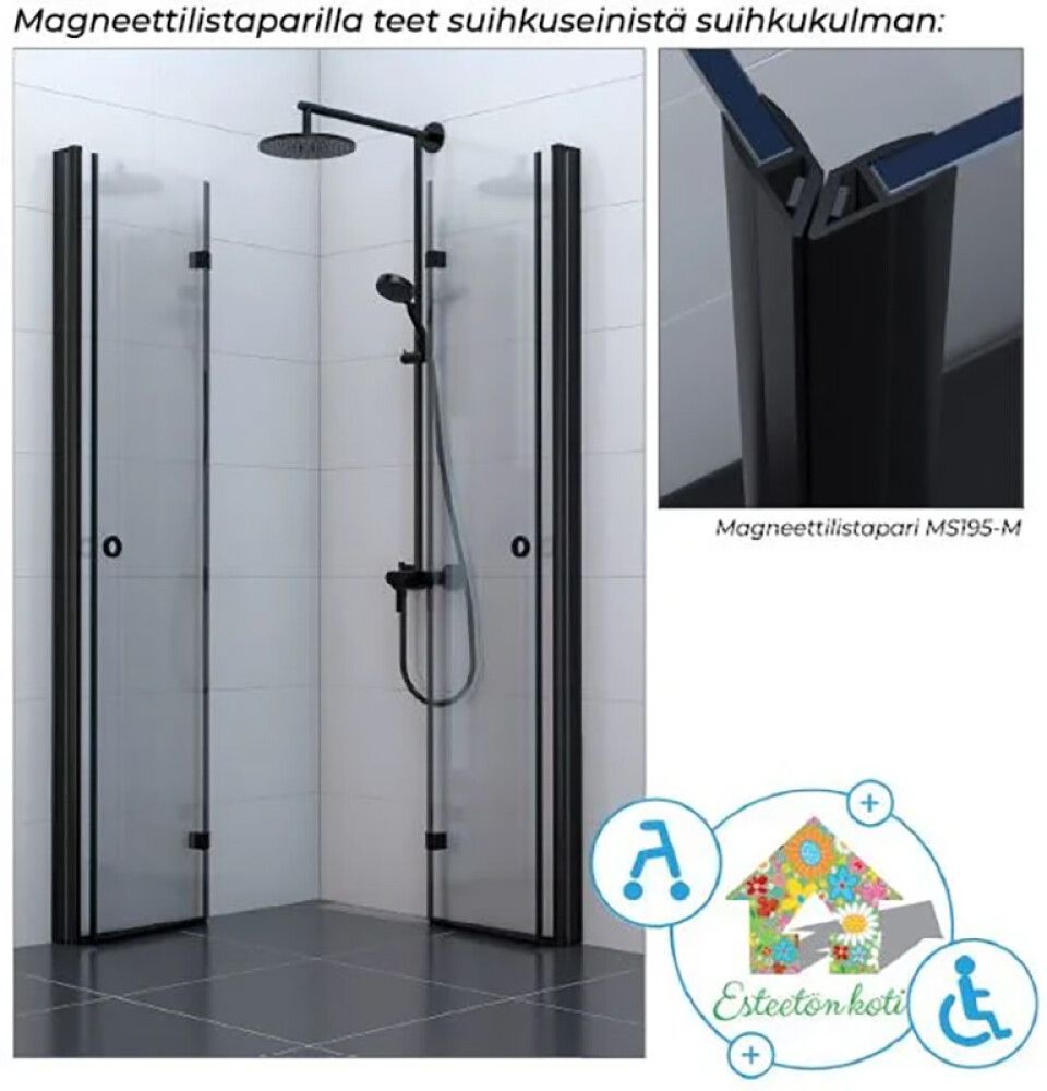 Kokkuvolditav Stocksund dušisein 90 x 195 cm kirgas klaas must