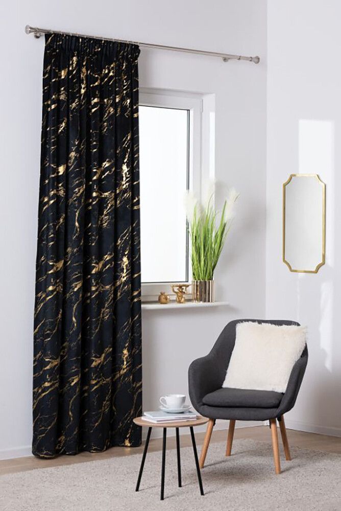 Kardin Storm 140 x 260 cm, must/kuldne