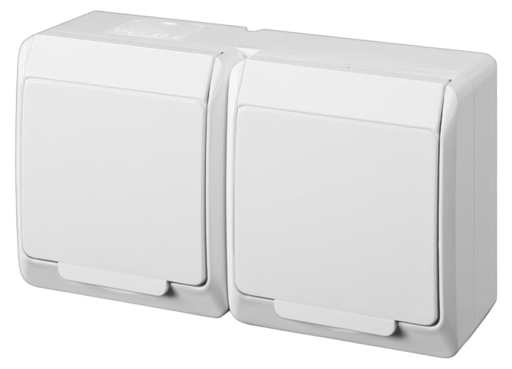Pistikupesa pinnapealne Elektro-Plast Hermes  2 x 2P+Z Schuko IP44 valge